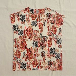 Chico’s Multi colored Ikat print Tunic with Cap Sleeve Size 3 - XL